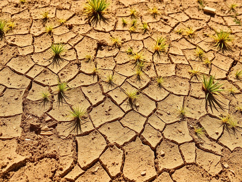 Dried lawn with cracked soil