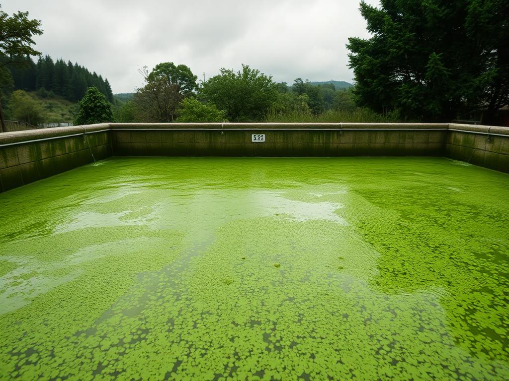 Dirty pool with green algae water