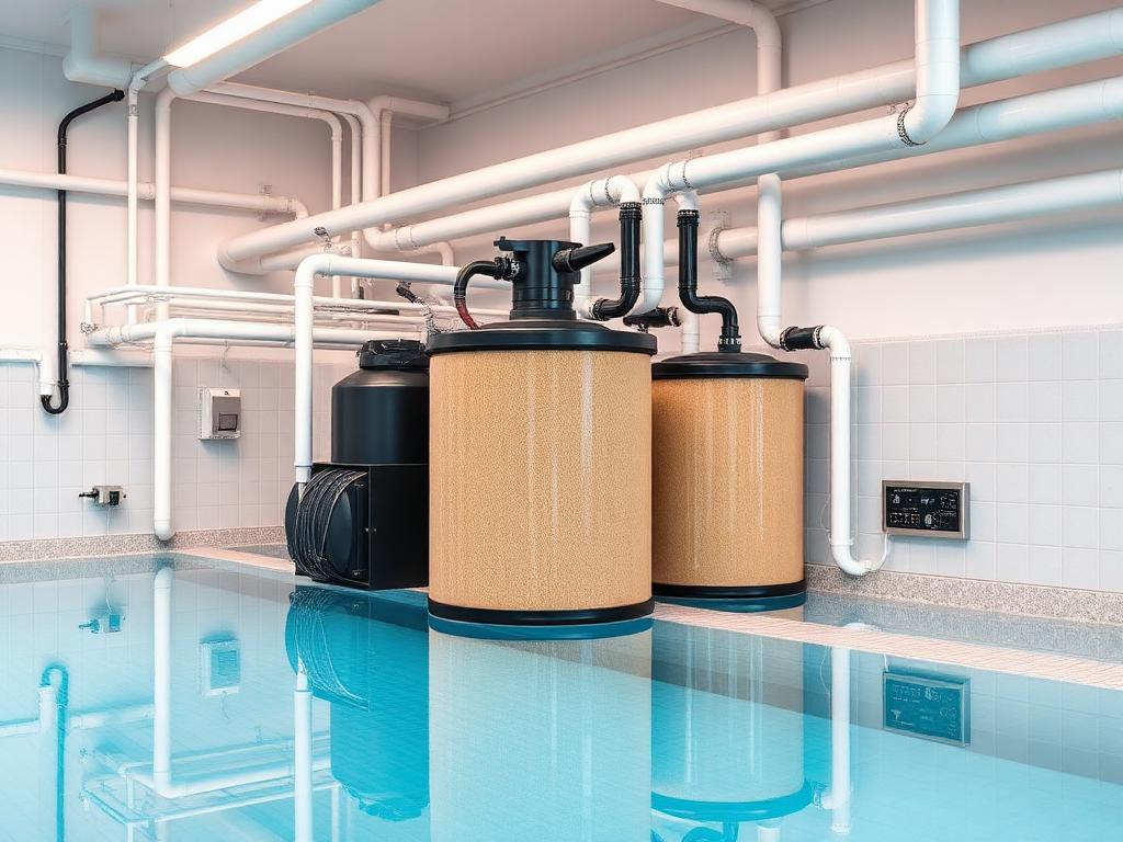 Modern pool filtration system in a utility room